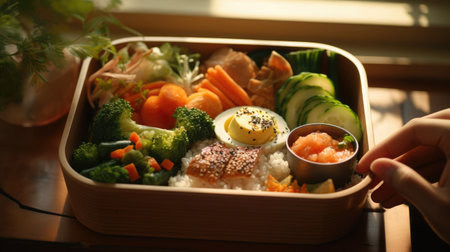 stainless steel bento box for lunch food. Asian style.の素材