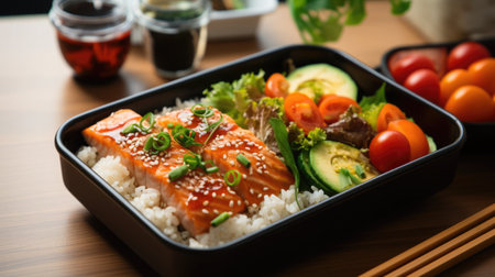 stainless steel bento box for lunch food. Asian style.の素材