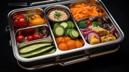 stainless steel bento box for lunch food. Asian style.の素材