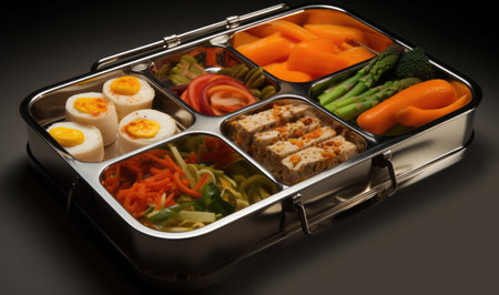 stainless steel bento box for lunch food. Asian style.の素材