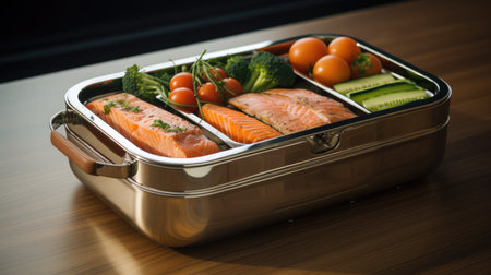 stainless steel bento box for lunch food. Asian style.の素材