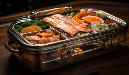 stainless steel bento box for lunch food. Asian style.の素材