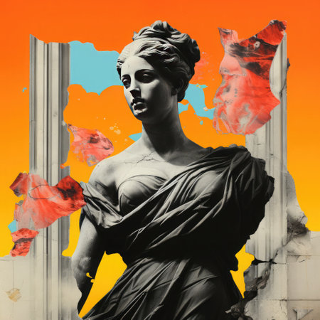 abstract art nouveau collage with marble goddess aphrodite.の素材