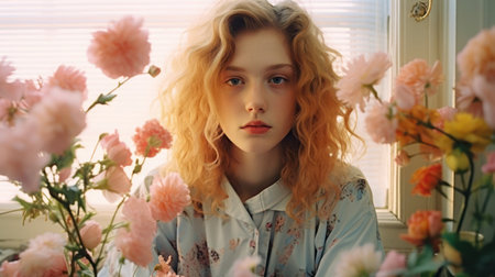 Everyday Elegance and Authenticity. A non-binary individual amidst their daily routine at home. The delicate pastel hues evoke a sense of vulnerability and authenticity, capturing the beauty of embracing one's true self even in the private moments of life.の素材