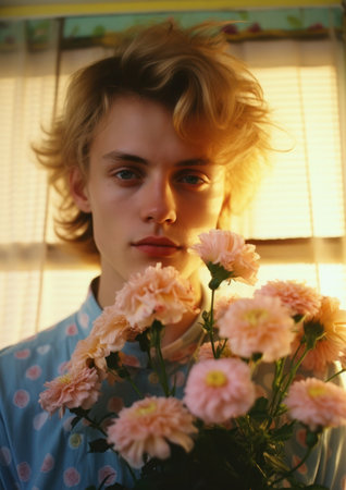 Everyday Elegance and Authenticity. A non-binary individual amidst their daily routine at home. The delicate pastel hues evoke a sense of vulnerability and authenticity, capturing the beauty of embracing one's true self even in the private moments of life.の素材