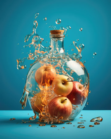 Fire cider. Apple vinegar with cinnamon. immune boosting drink. Creative composition.の素材