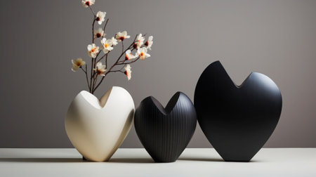 Modern Wooden sculptures in the form of a heart. Interior decor for valentine's day.の素材
