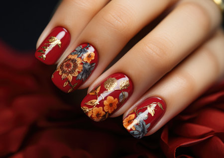 Stylish elegant autumn female nail design. Modern beautiful manicure.の素材