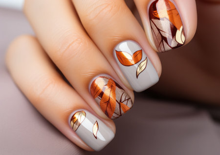 Stylish elegant autumn female nail design. Modern beautiful manicure.の素材