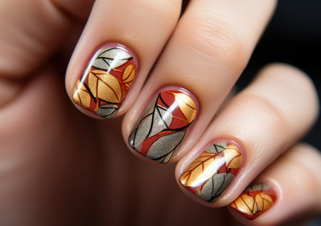 Stylish elegant autumn female nail design. Modern beautiful manicure.の素材