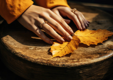 Stylish elegant autumn female nail design. Modern beautiful manicure.の素材