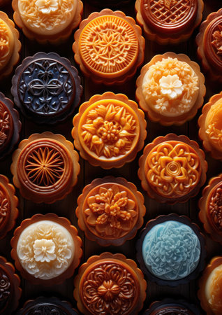 A mooncake is a Chinese bakery product traditionally eaten during the Mid-Autumn Festival. The festival is about lunar appreciation and Moon watching, and mooncakes are regarded as a delicacy and traditional gift to clients and relatives.の素材