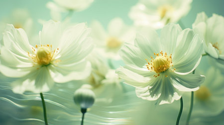 Blurred of flowers with bokeh soft blur in the pastel vintage retro tone for background. Valentine or wedding invitation card, romance soft grass flowers field sweet natureの素材
