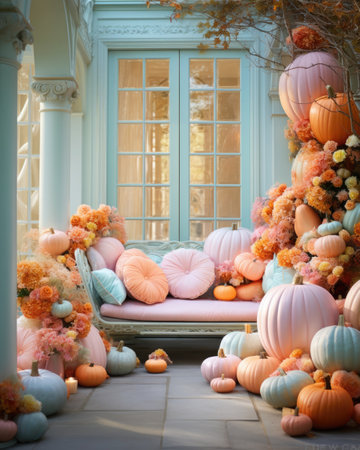 Elegant Halloween and Thanksgiving Home Decor Using Pastel Pumpkins.の素材