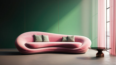 A bright color curved modern sofa and chair gives two people the opportunity to sit separately but still feel like they are next to each other. The shape of a curved sofa is softer and less formal.の素材
