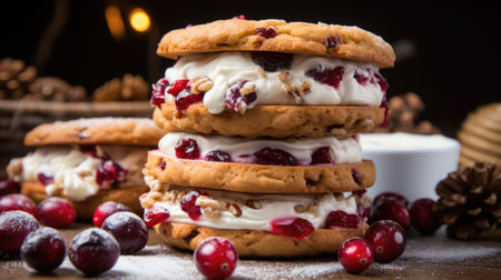 Delicious Cranberry-Pecan Sandwich Cookies with a Festive Touch.の素材