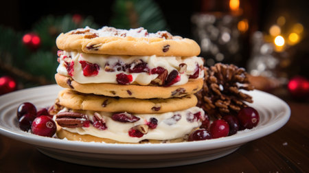 Delicious Cranberry-Pecan Sandwich Cookies with a Festive Touch.の素材