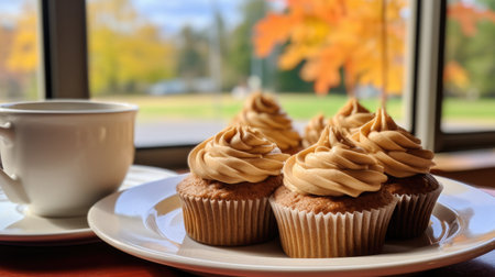 Pumpkin Spice Latte Cupcakes: A delightful autumn treat, these cupcakes feature a swirl of pumpkin spice frosting topped with a dusting of cinnamonの素材