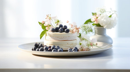 The effortless elegance of sponge cake and whipped cream. Airy and light dessert. Minimalist composition with exquisite baking details.の素材