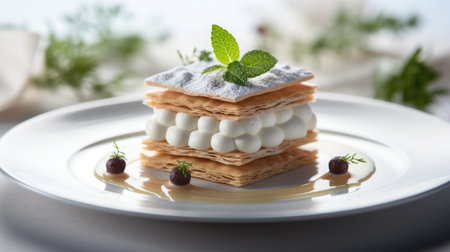 The effortless elegance of sponge cake and whipped cream. Airy and light dessert. Minimalist composition with exquisite baking details.の素材