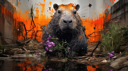 Capybara in an urban graffiti style.の素材