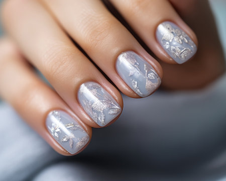 Frosty elegant winter femail nail design. Modern beautiful manicure.の素材
