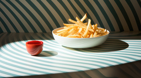 Shoestring fries are thin, crispy French fries that are cut into matchstick-like strips. Dramatic Shadow playの素材