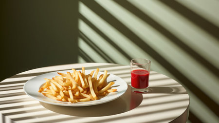 Shoestring fries are thin, crispy French fries that are cut into matchstick-like strips. Dramatic Shadow playの素材