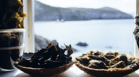 Seaweed-based products being prepared for market, showing the end-to-end process of marine farming.の素材