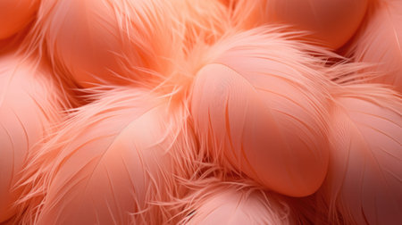 Lots of Easter eggs and feathers in trendy peach fuzz colors. Festive backgroundの素材