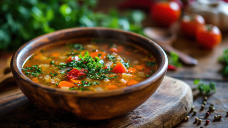healing cabbage soup on wooden backgroundの素材