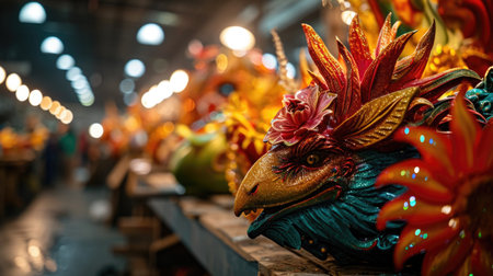 Mardi Gras parade props, workshop space, creative process, behind the scenes, colorful parade props, float making, parade preparations.の素材