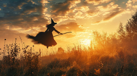 photo of a witch on a broom.の素材