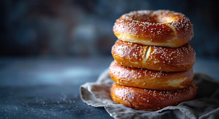 A Munich pretzel on dark background.の素材