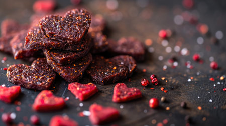 Savory snacks for Valentine's Day - heart-shaped savory jerky snacks. Carnivore and keto friendly foodの素材