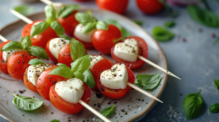 Valentine's Special, Heart-Shaped Caprese Salad Skewers with Cherry Tomatoes and Mozzarellaの素材