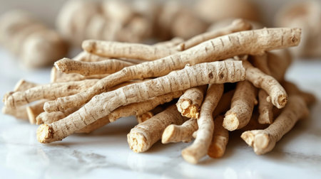 Close-Up of Ashwagandha Root, Healing Concept, herbal Wellness.の素材