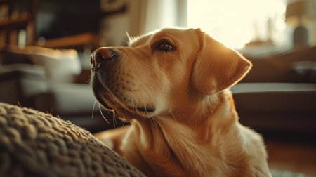 Shot from the Perspective of a Pet Looking Up at their Owner, capturing a unique bond in a bright, homely environment.の素材