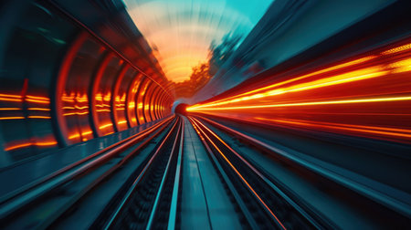 High-speed view of a vibrant tunnel with motion blur effects.の素材