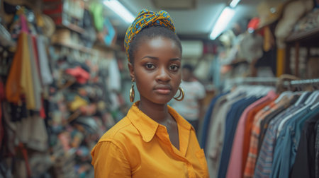 Young beautiful women shopping in second hand store chooses vintage clothesの素材