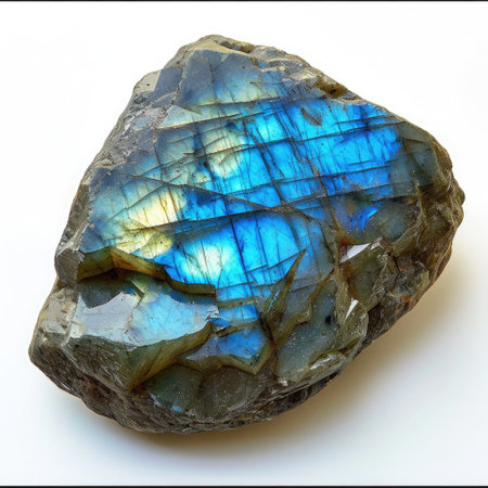 Labradorite gemstone on white background.の素材