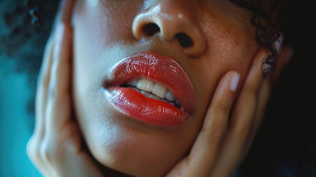 Dental Pain, Close-Up of a Person Holding Their Cheek in Toothache, Conveying the Distress of Dental Discomfort, Diverse Perspectives on Oral Pain.の素材
