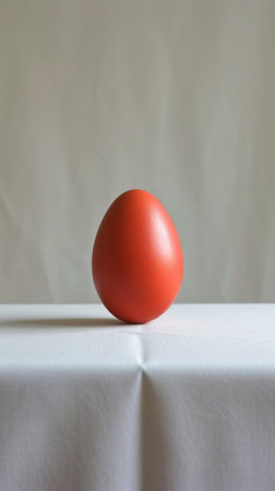 one red painted easter egg on white table, minimalist simple style.の素材