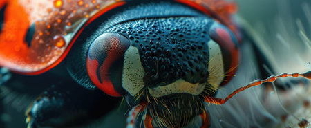 macro shot ladybug on Leaf with Water Droplets, Vivid Nature Detail.の素材