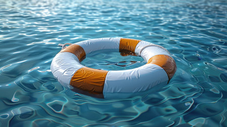 A large lifebuoy floats on the open sea.の素材
