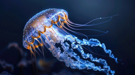 Group of vibrant jellyfish in aquarium,の素材