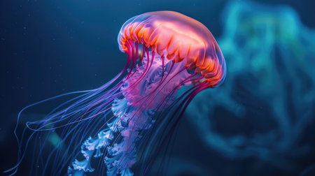 Group of vibrant jellyfish in aquarium,の素材