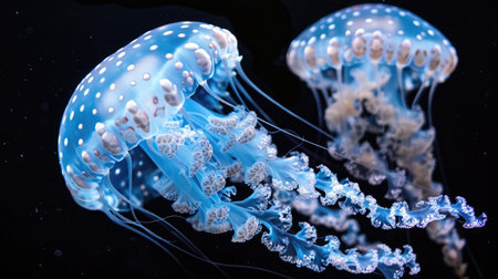 Group of vibrant jellyfish in aquarium,の素材