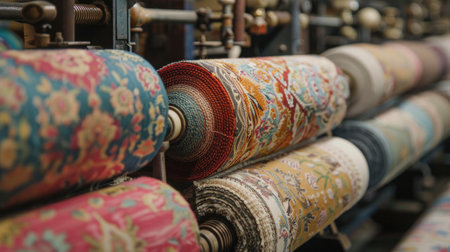 National Textile Day. Stack of vintage fabrics with floral printの素材