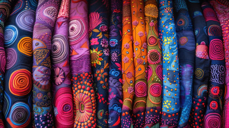 National Textile Day. Stack of vintage fabrics with floral printの素材